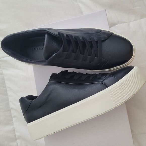 Vince Benfield Black Leather Sneakers Contemporary Timeless Fall - Picture 1 of 7